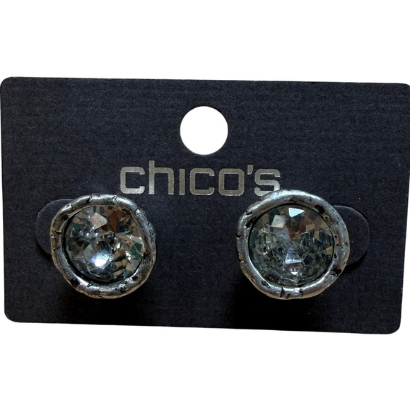 Chico's Jewelry - Chicos Tayla Stud Earrings Silver Tone Clear Crystal Faceted Bezel 451005566921